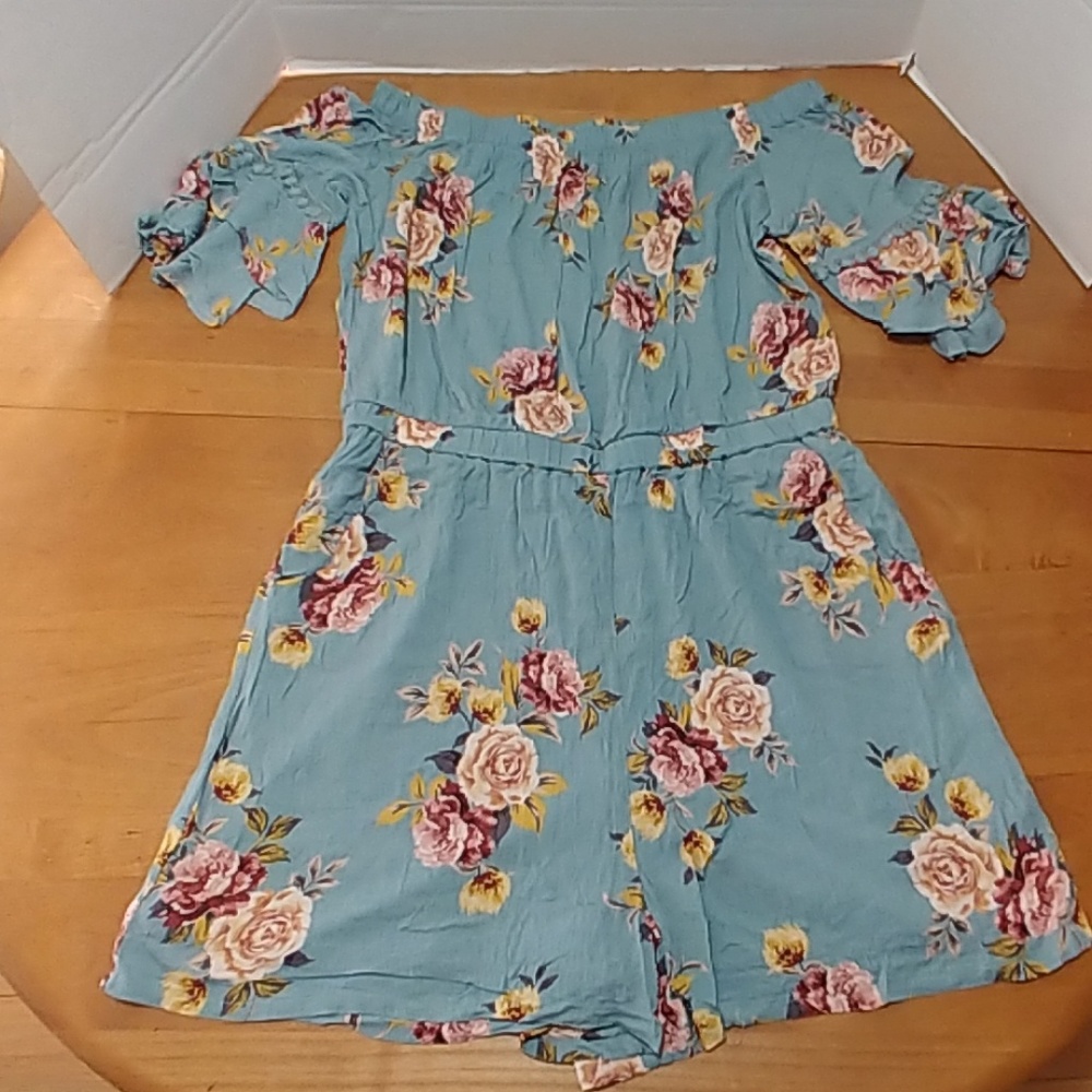 Xhilaration romper blue with roses large